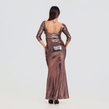 Load image into Gallery viewer, Boat Neck Fishtail Metallic Evening Gown

