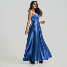 Load image into Gallery viewer, Loop Front Halter Satin Evening Gown
