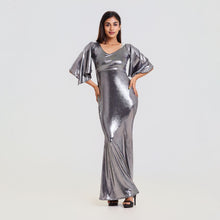 Load image into Gallery viewer, Butterfly Sleeve Metallic Evening Gown
