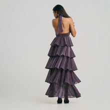 Load image into Gallery viewer, Tiered Plunge Halter Tie Evening Gown
