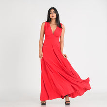 Load image into Gallery viewer, Grecian Plunge Neck Flared Evening Gown
