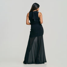 Load image into Gallery viewer, High Neck Tie Bodycon Frill Bottom Chiffon Evening Gown
