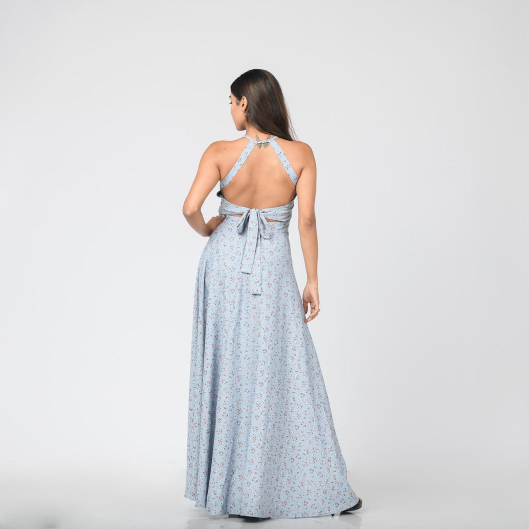 High Neck Tie Back Floral Maxi