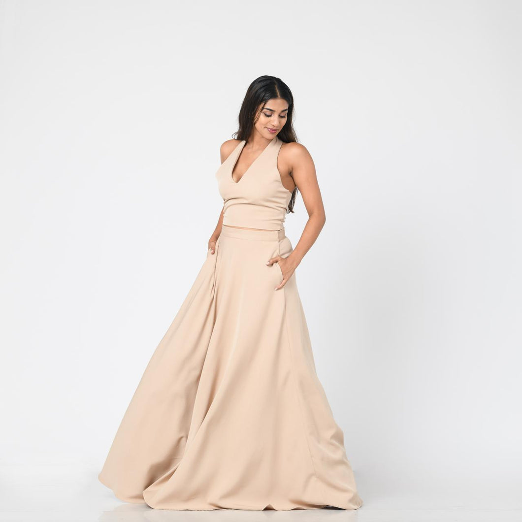 Halter Crop Top & Flared Skirt Set