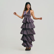 Load image into Gallery viewer, Tiered Plunge Halter Tie Evening Gown

