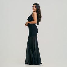 Load image into Gallery viewer, High Neck Tie Bodycon Frill Bottom Chiffon Evening Gown
