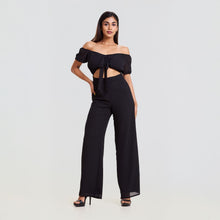 Load image into Gallery viewer, Off Shoulder Tie Front Chiffon Jumpsuit

