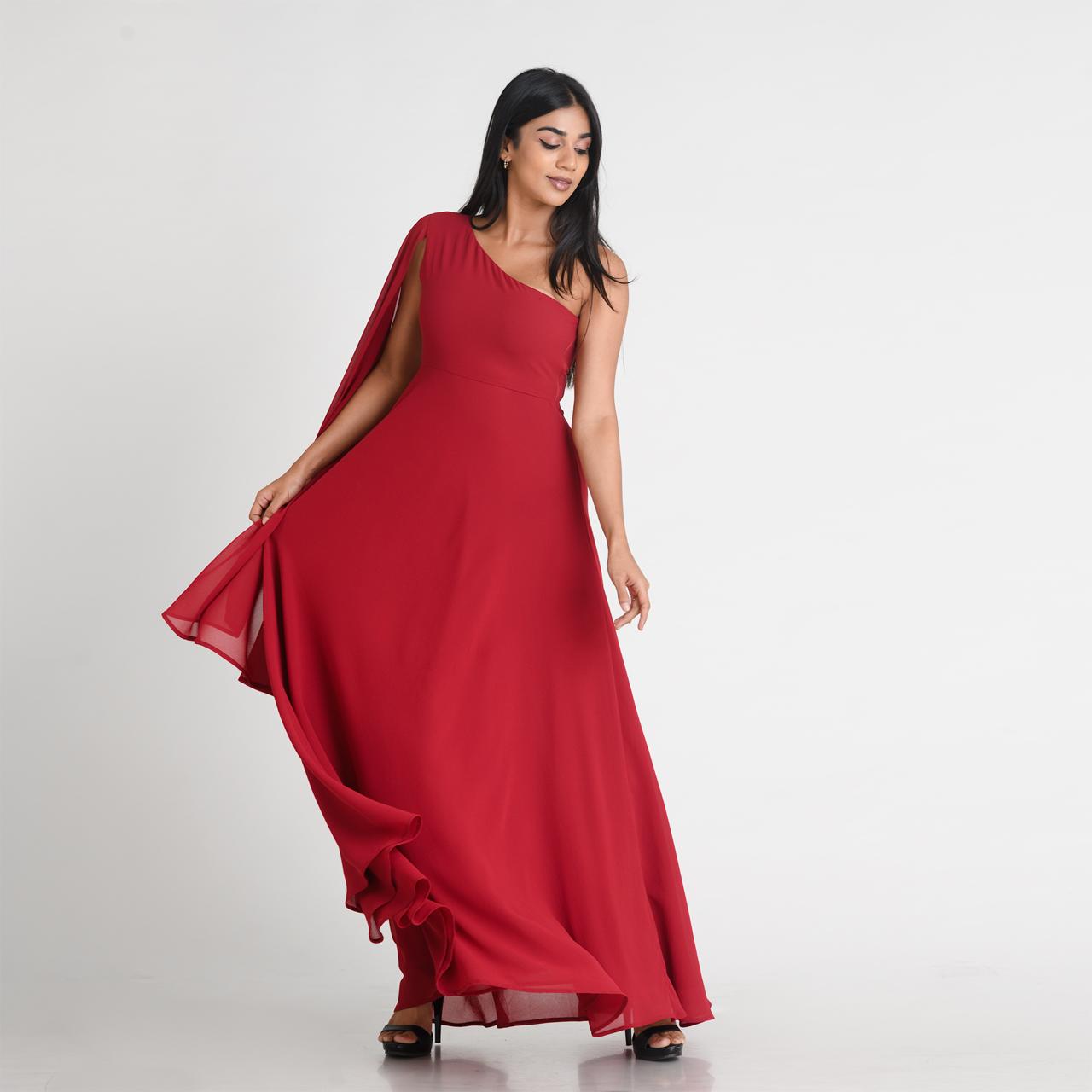 ghost evening dresses sale One Shoulder Flared Sleeve Evening Gown – 1.O.A.K