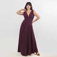 Load image into Gallery viewer, Grecian Plunge Neck Flared Evening Gown
