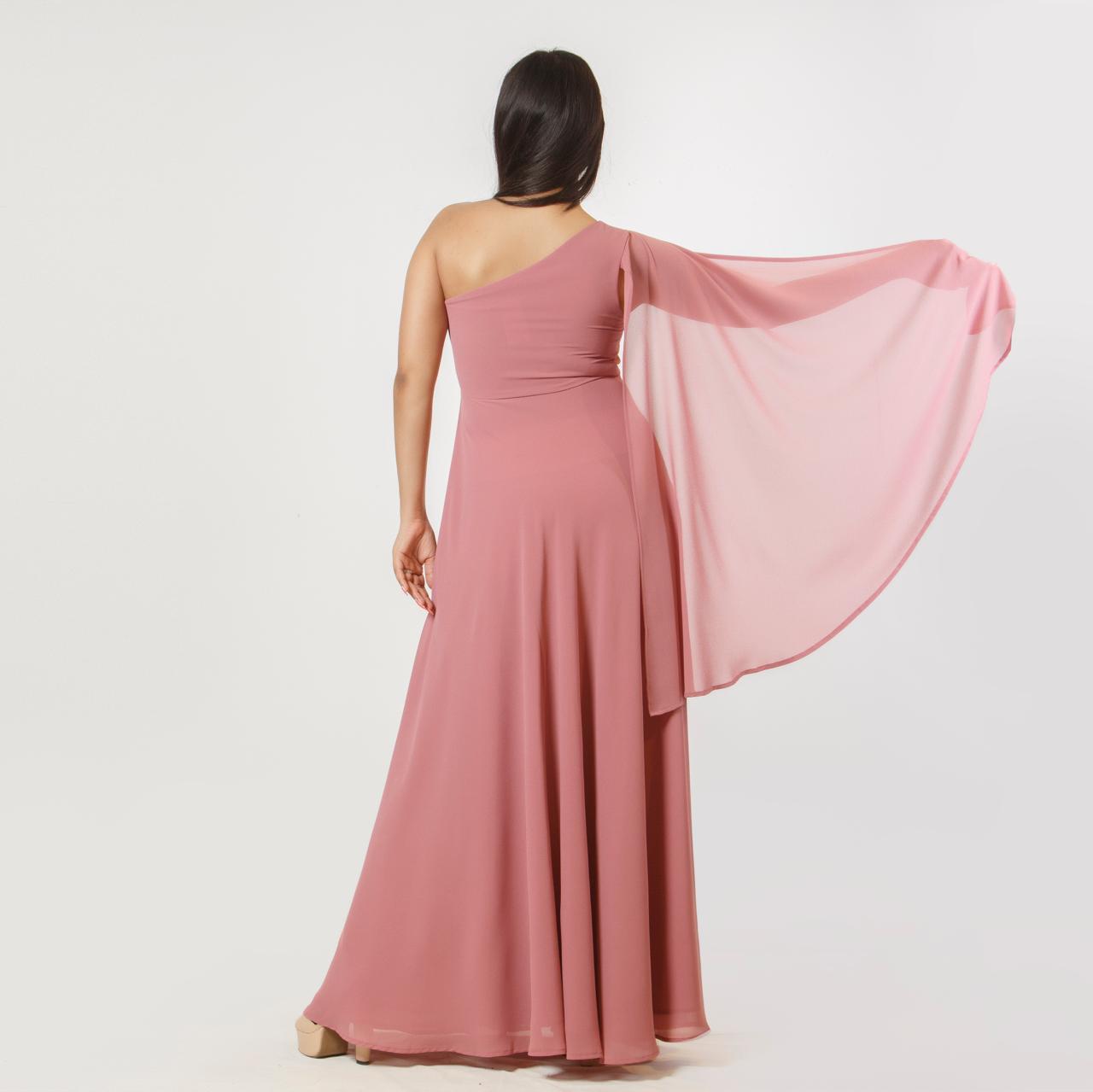 One Shoulder Flared Sleeve Evening Gown  1.O.A.K.