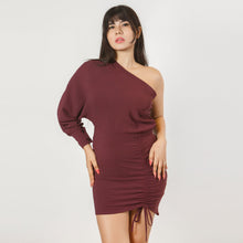Load image into Gallery viewer, One Sleeve Ruched Slit Mini
