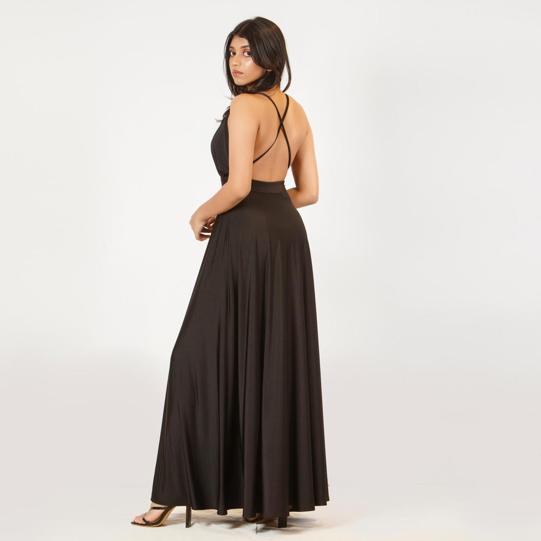 Grecian Plunge Criss Cross Back Evening Gown
