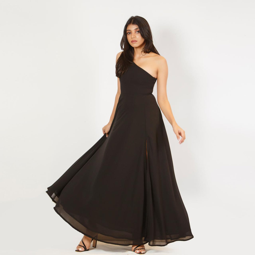 One Shoulder Chiffon Evening Gown