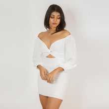Load image into Gallery viewer, Twisted Front Off Shoulder Mini Dress
