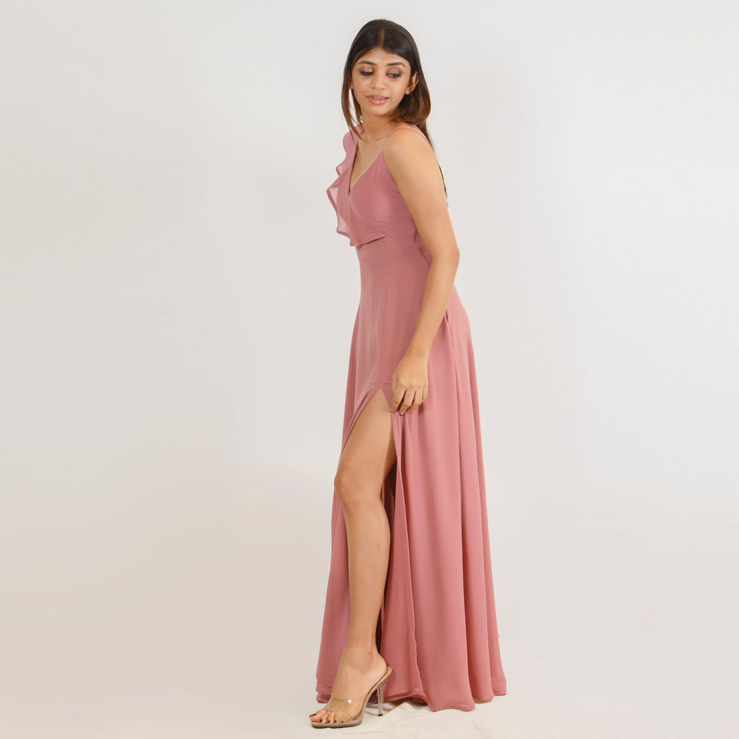 One Sided Frill Top Evening Gown