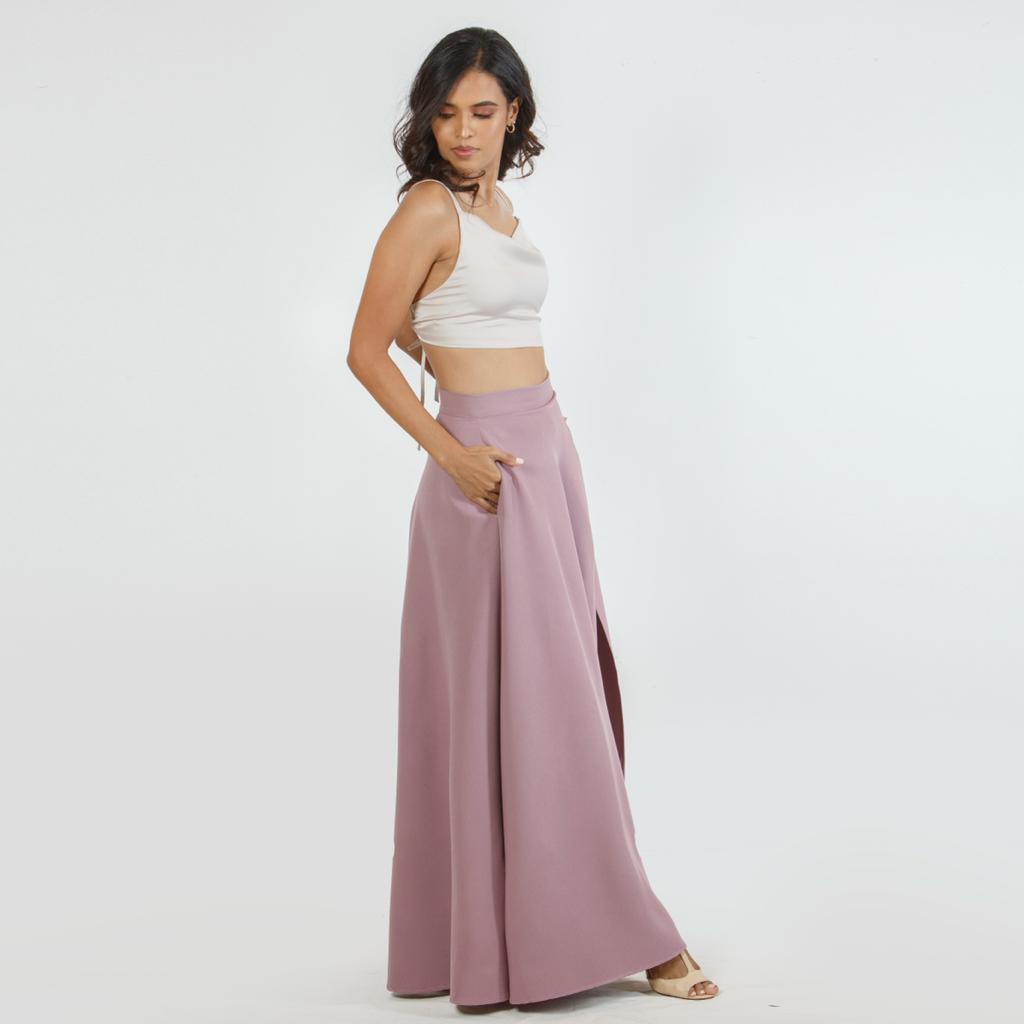 Flared Mock Wrap Skirt