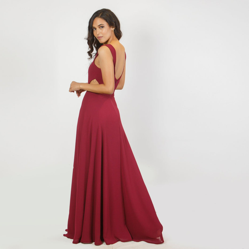 Side Cut-Out Chiffon Evening Gown