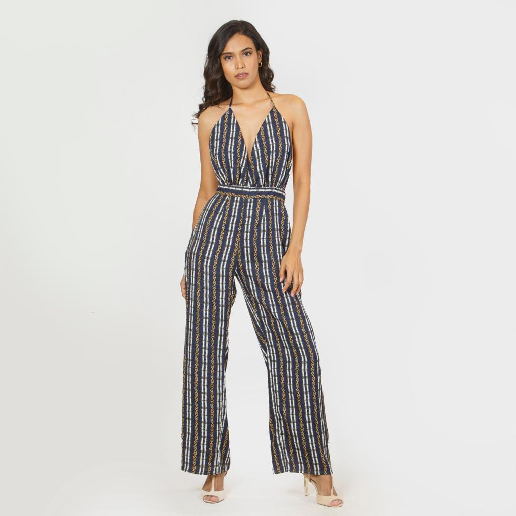 Grecian Plunge Halter Jumpsuit Print