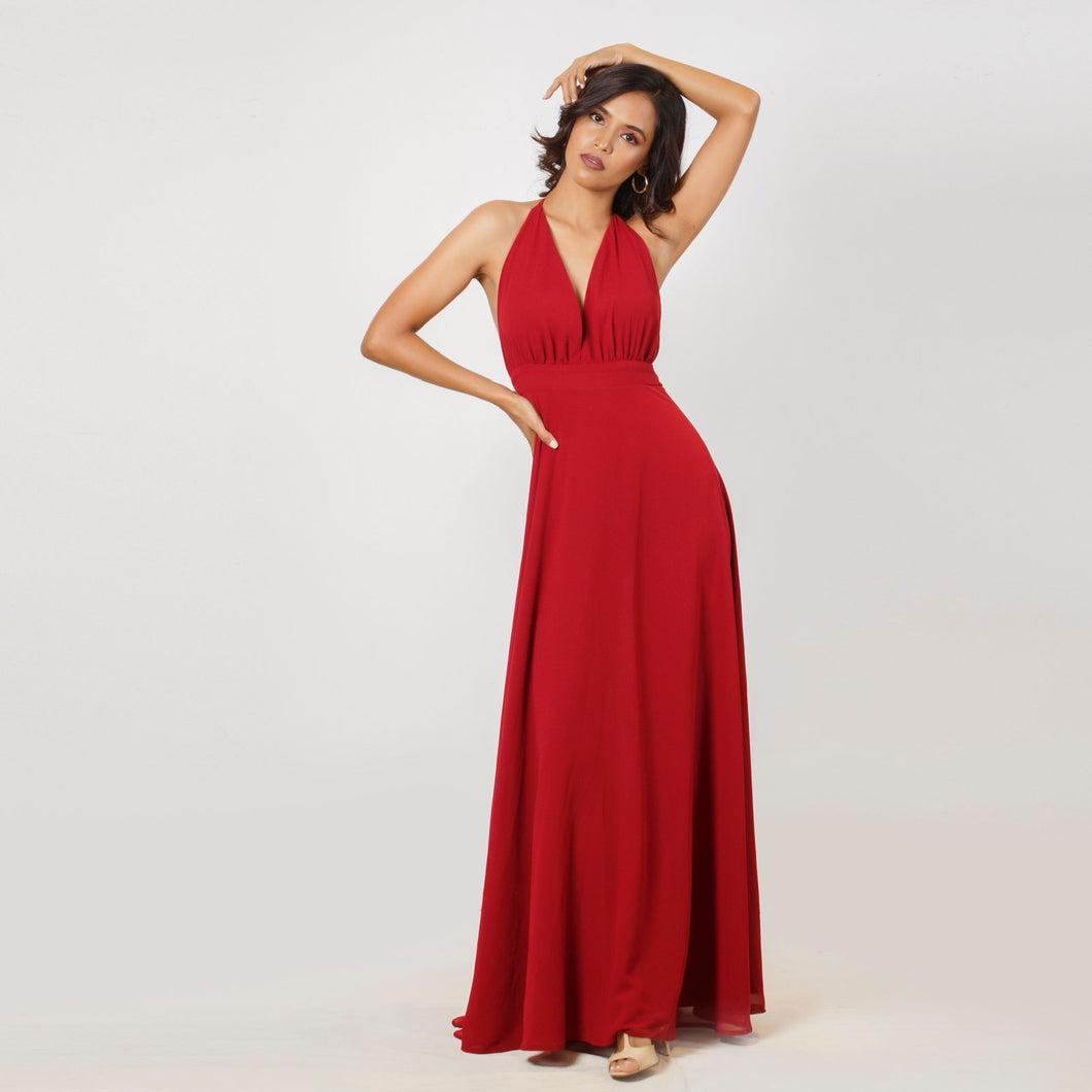Grecian Plunge Halter Chiffon Evening Gown
