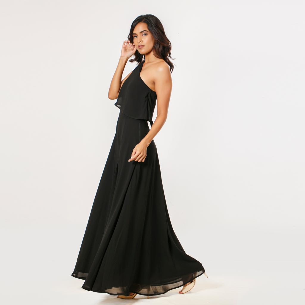 One Shoulder Frill Top Evening Gown