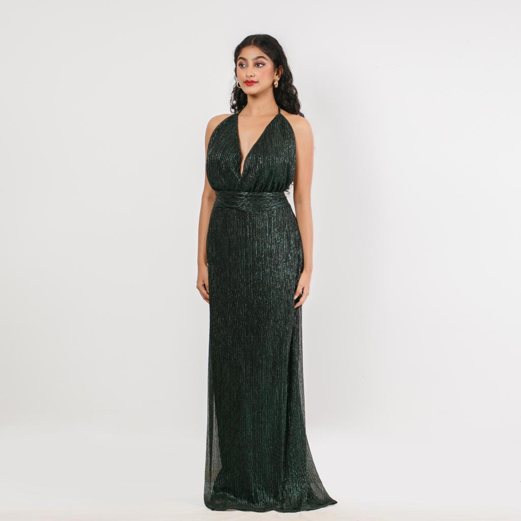 Plunge Halter Tie Evening Gown