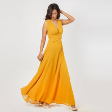 Load image into Gallery viewer, Grecian Plunge Neck Flared Chiffon Evening Gown
