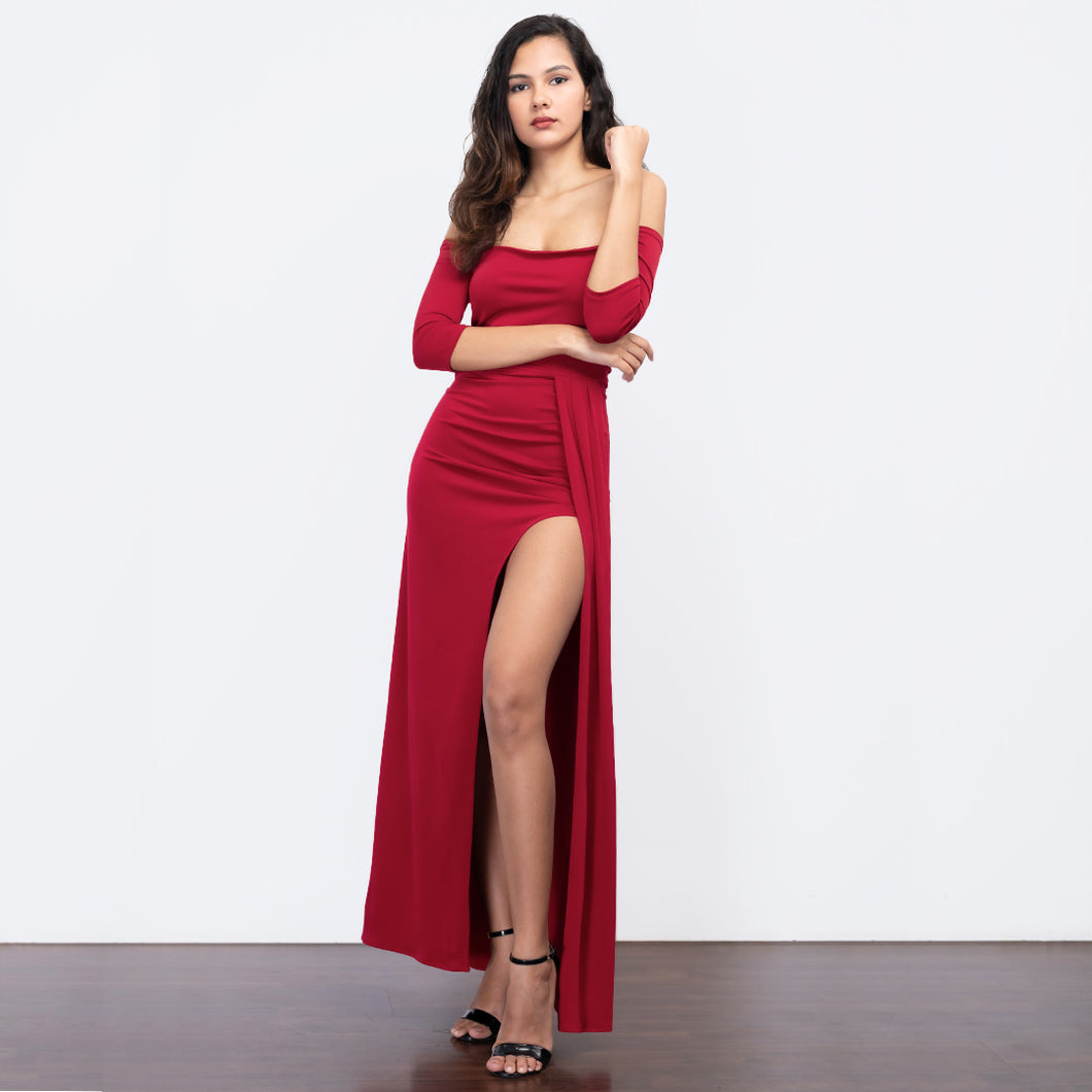 Off Shoulder Draped Evening Gown