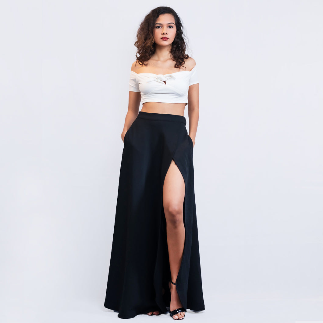 Flared Mock Wrap Skirt