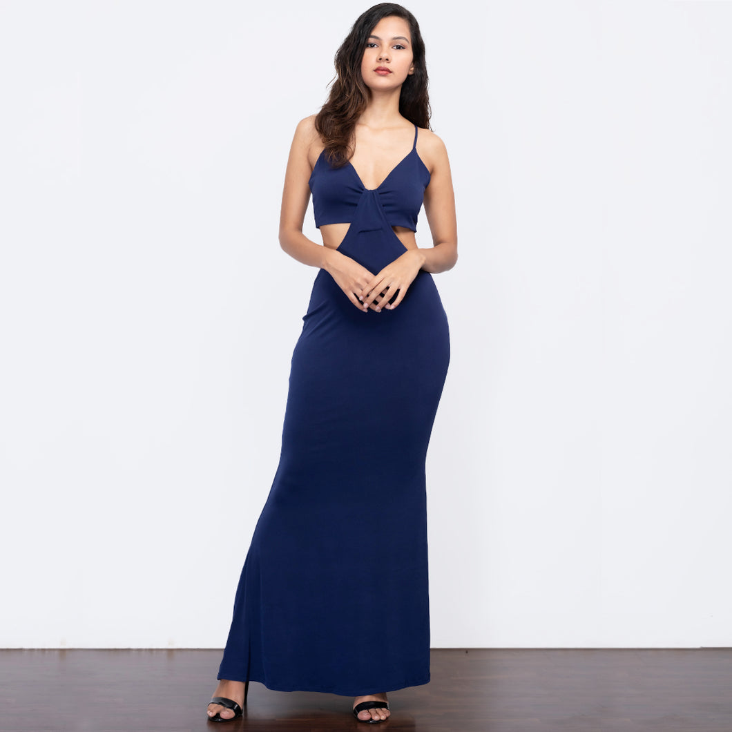 Side Cut-Out Loop Front Evening Gown