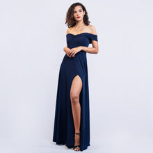 Load image into Gallery viewer, Off Shoulder Gathered Front Evening Gown
