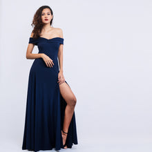 Load image into Gallery viewer, Off Shoulder Gathered Front Evening Gown
