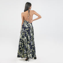 Load image into Gallery viewer, Floral Plunge Satin Halter Maxi
