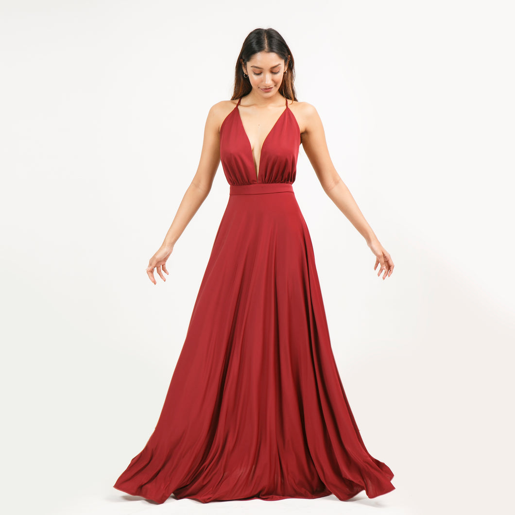 Grecian Plunge Criss Cross Back Evening Gown