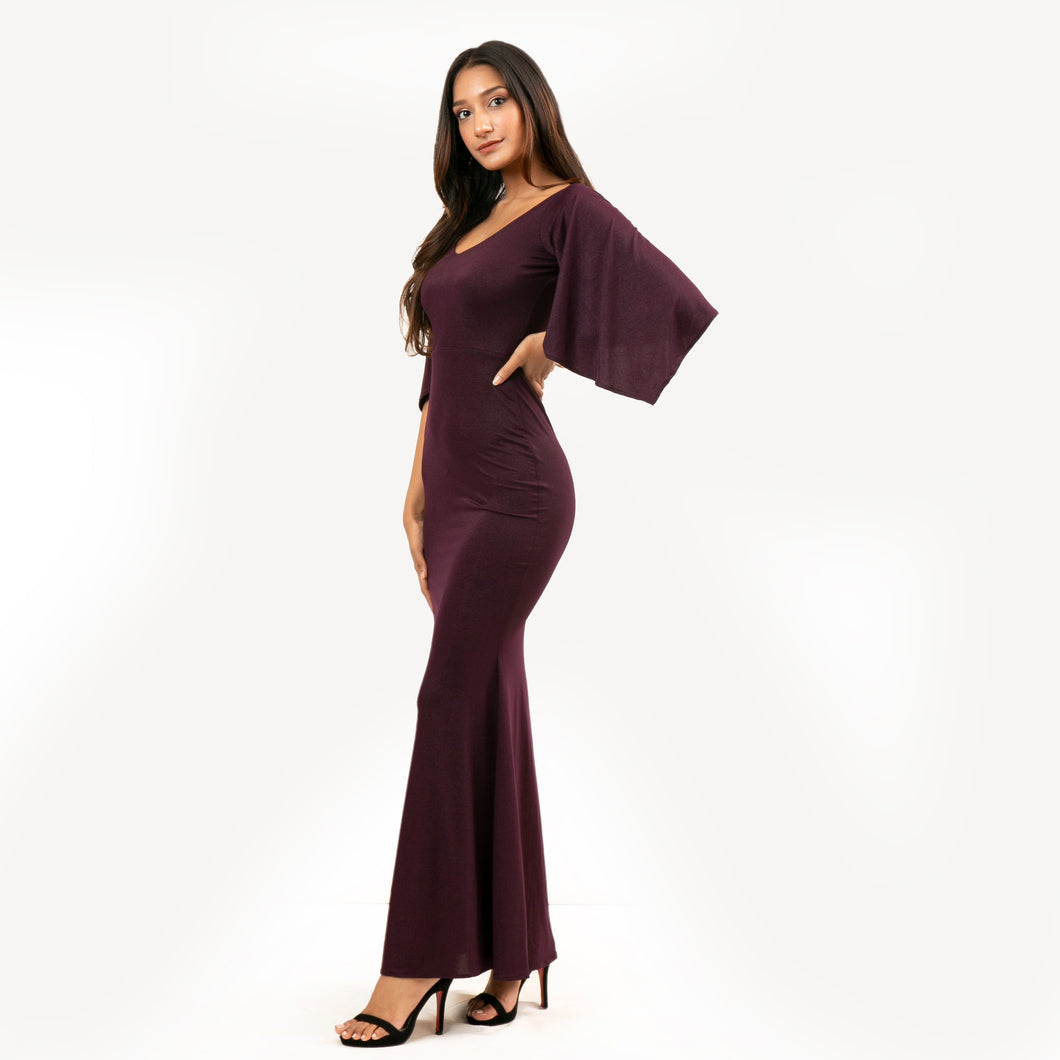 Butterfly Sleeve Evening Gown Sparkle
