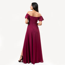 Load image into Gallery viewer, Off Shoulder Straight Neck Frill Sleeve Evening Gown
