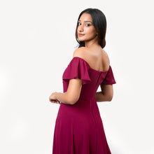 Load image into Gallery viewer, Off Shoulder Straight Neck Frill Sleeve Evening Gown

