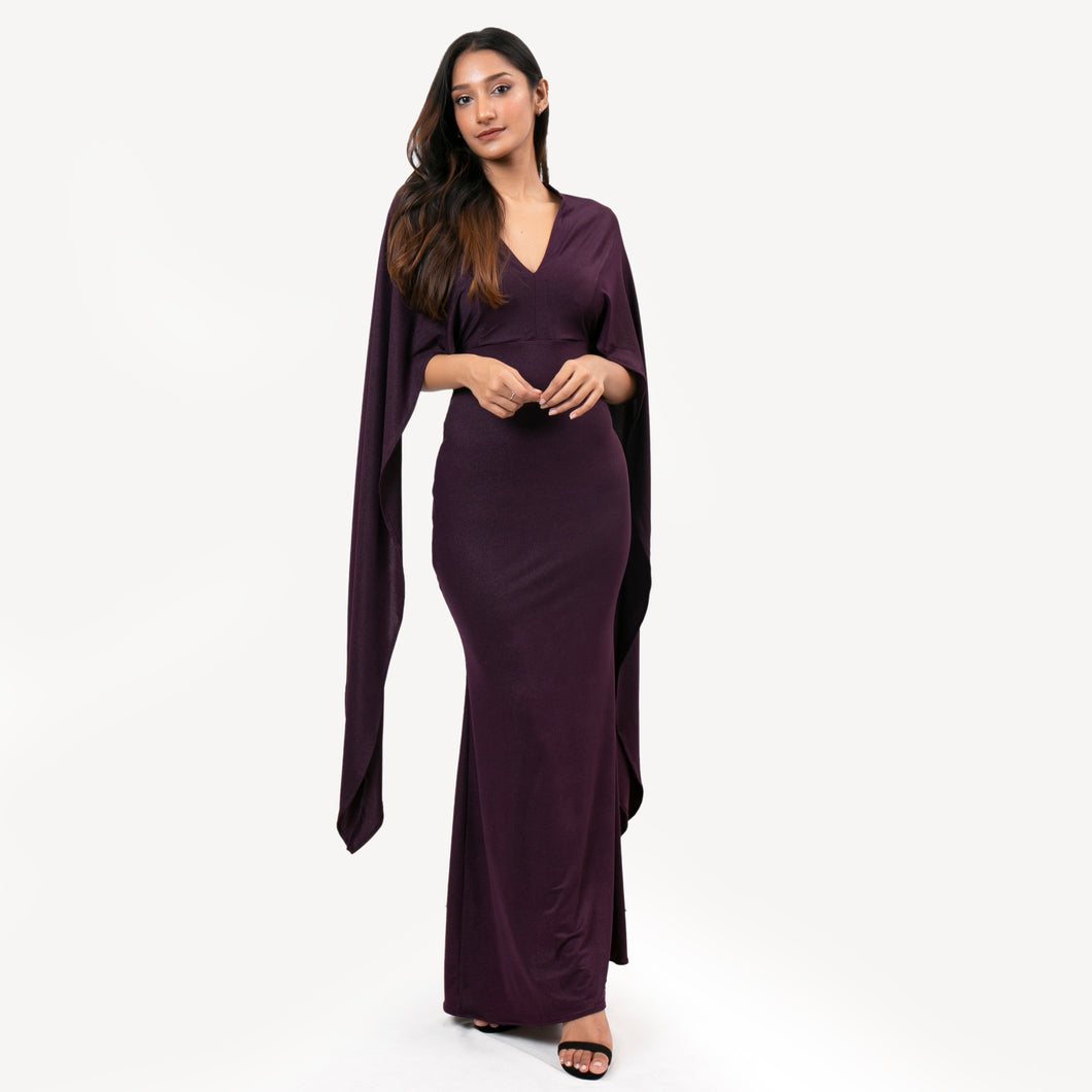 Cape Sleeved Kaftan Sparkle Evening Gown