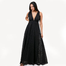 Load image into Gallery viewer, Grecian Plunge Neck Flared Evening Gown
