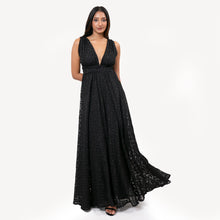 Load image into Gallery viewer, Grecian Plunge Neck Flared Evening Gown
