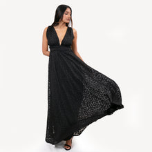 Load image into Gallery viewer, Grecian Plunge Neck Flared Evening Gown
