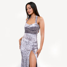 Load image into Gallery viewer, Crushed Velvet Halter Evening Gown

