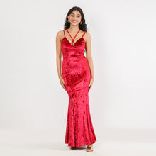 Load image into Gallery viewer, Crushed Velvet Two Strap Mermaid Evening Gown
