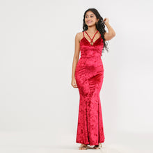 Load image into Gallery viewer, Crushed Velvet Two Strap Mermaid Evening Gown
