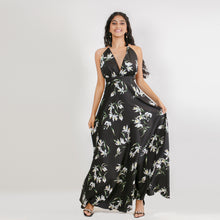 Load image into Gallery viewer, Floral Plunge Satin Halter Maxi
