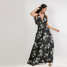 Load image into Gallery viewer, Floral Plunge Satin Halter Maxi

