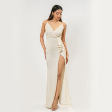 Load image into Gallery viewer, Mock Wrap Evening Gown w/ Frill
