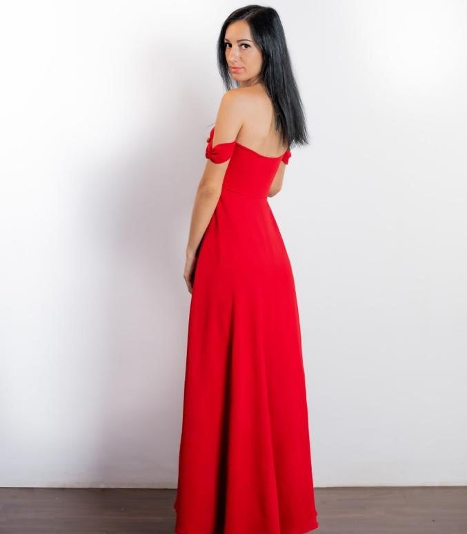 Off Shoulder Bow-Detailed Sleeve Evening Gown
