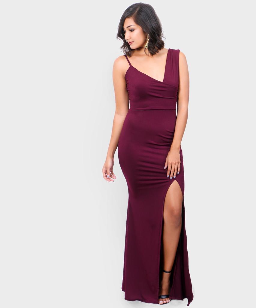 Asymmetric Gathered Evening Gown Sparkle
