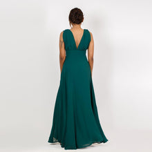 Load image into Gallery viewer, Grecian Plunge Neck Flared Evening Gown w/ Slit
