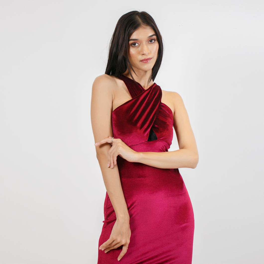 Velvet Criss Cross Front Evening Gown